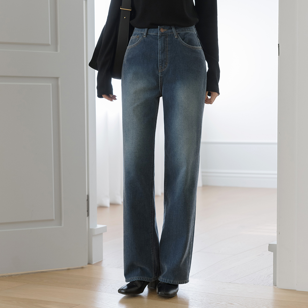 丝绒 水洗 宽绰 拉绒 牛仔色 裤子