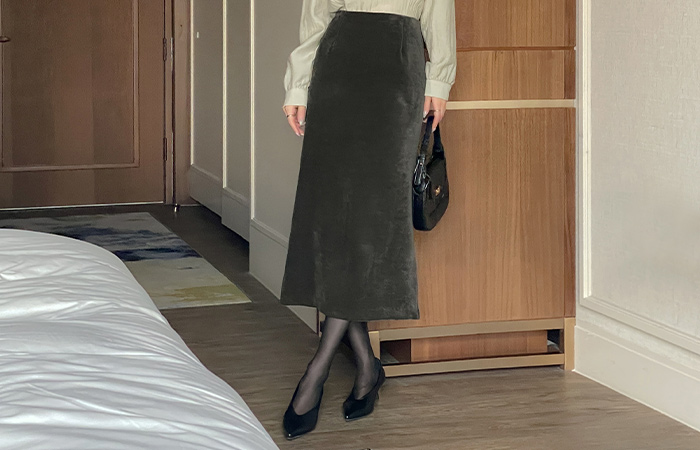 丝绒 开衩 H字型 长款 裙子