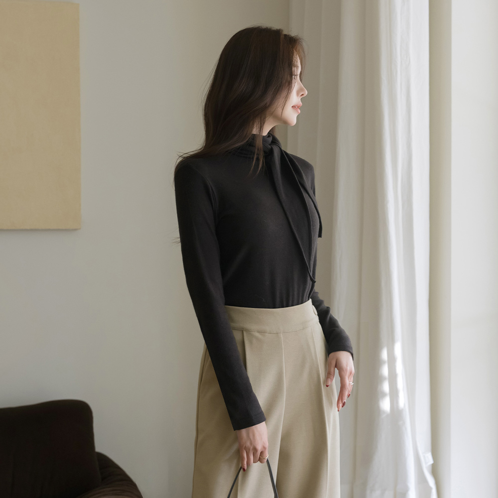 围巾领 安哥拉&羊毛 颜色 T恤衫