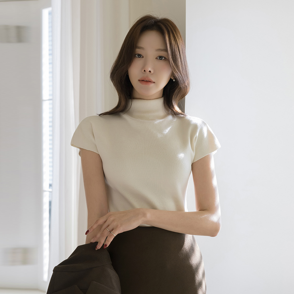 摩登 半高领 帽檐袖 针织衫