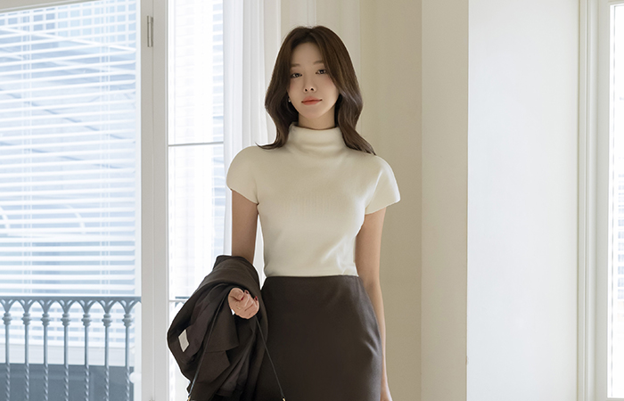 摩登 半高领 帽檐袖 针织衫