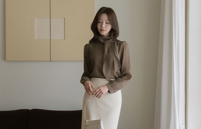 围巾领 天丝 透视 罩衫