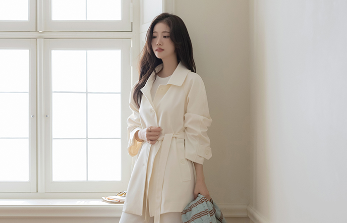 翻领 插肩袖 短上衣 风衣 大衣(+腰带)