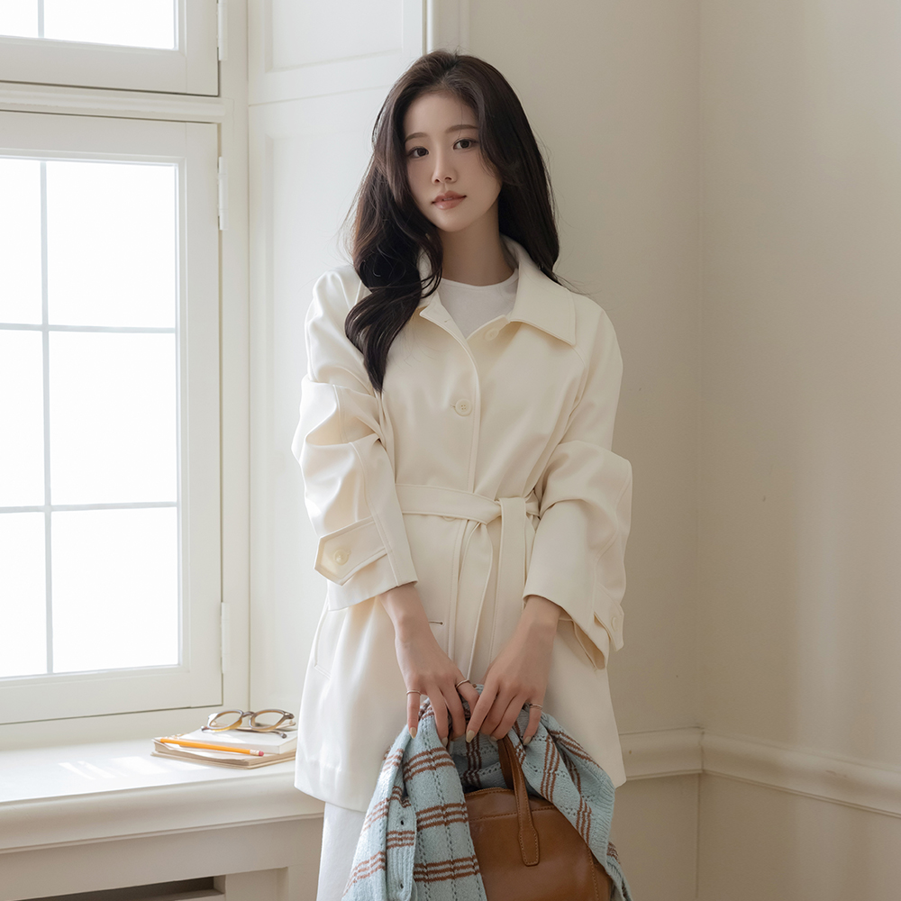 翻领 插肩袖 短上衣 风衣 大衣(+腰带)