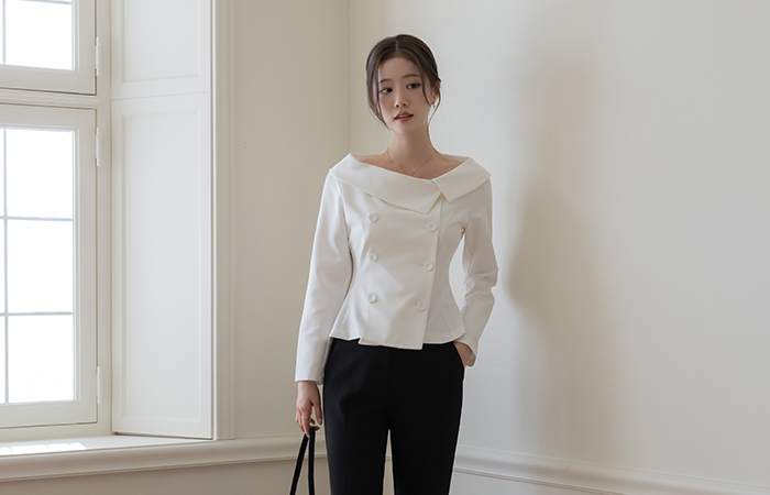 宽松 翻领 双排扣 修身 罩衫