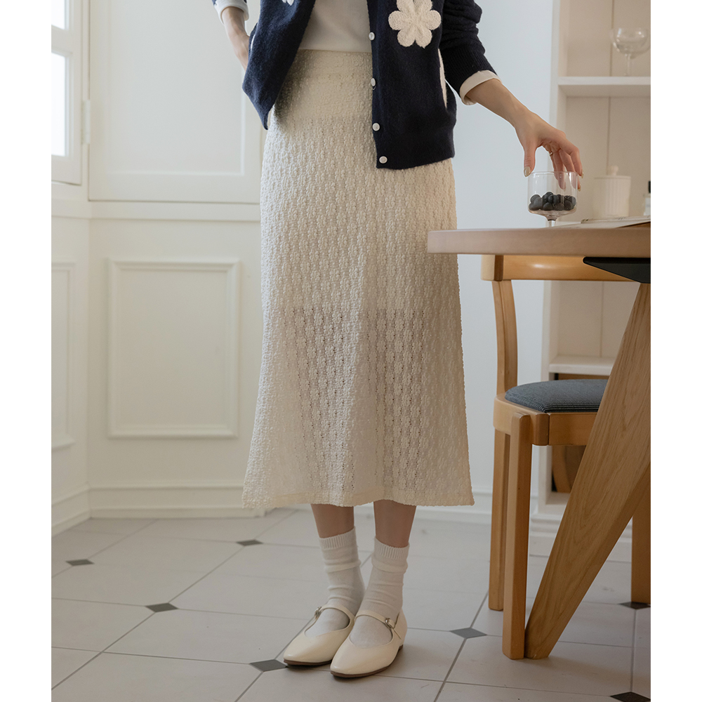 花纹 开衩 后侧松紧带 裙子