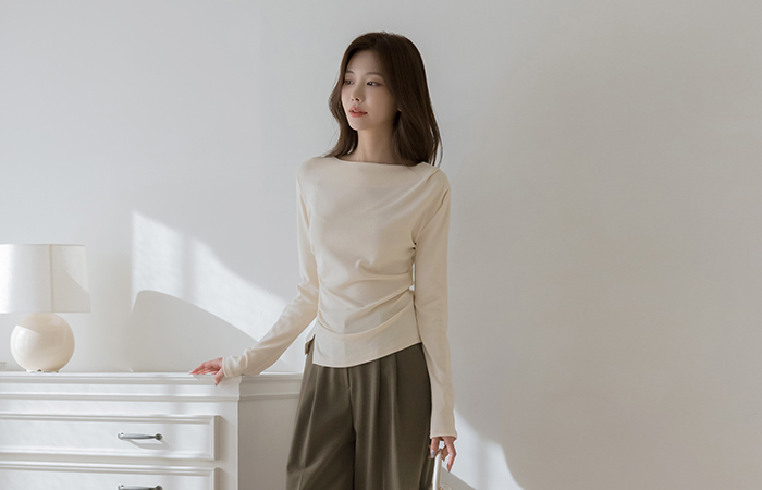 莫代尔 船形领 褶皱 漂亮的版型 T恤衫