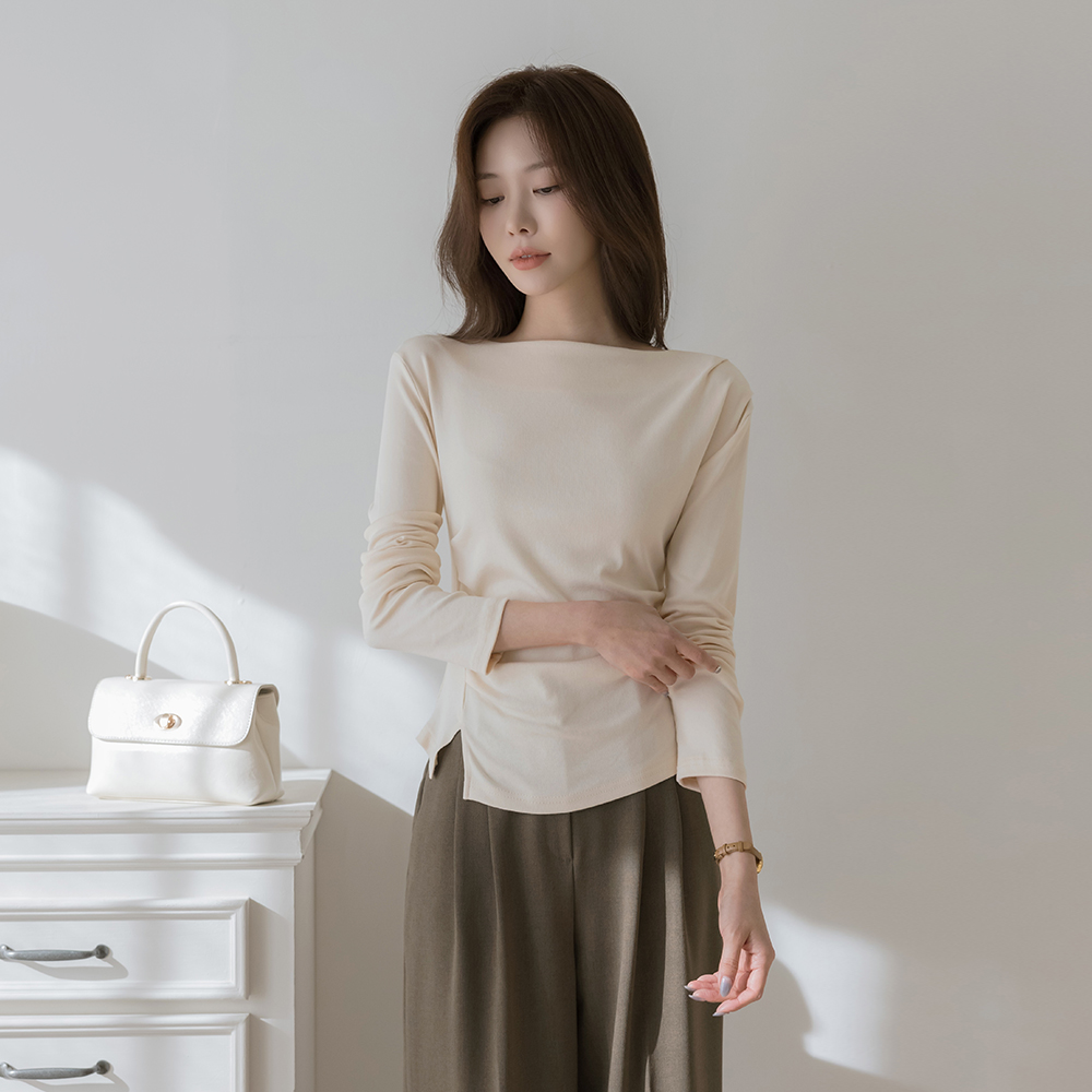 莫代尔 船形领 褶皱 漂亮的版型 T恤衫