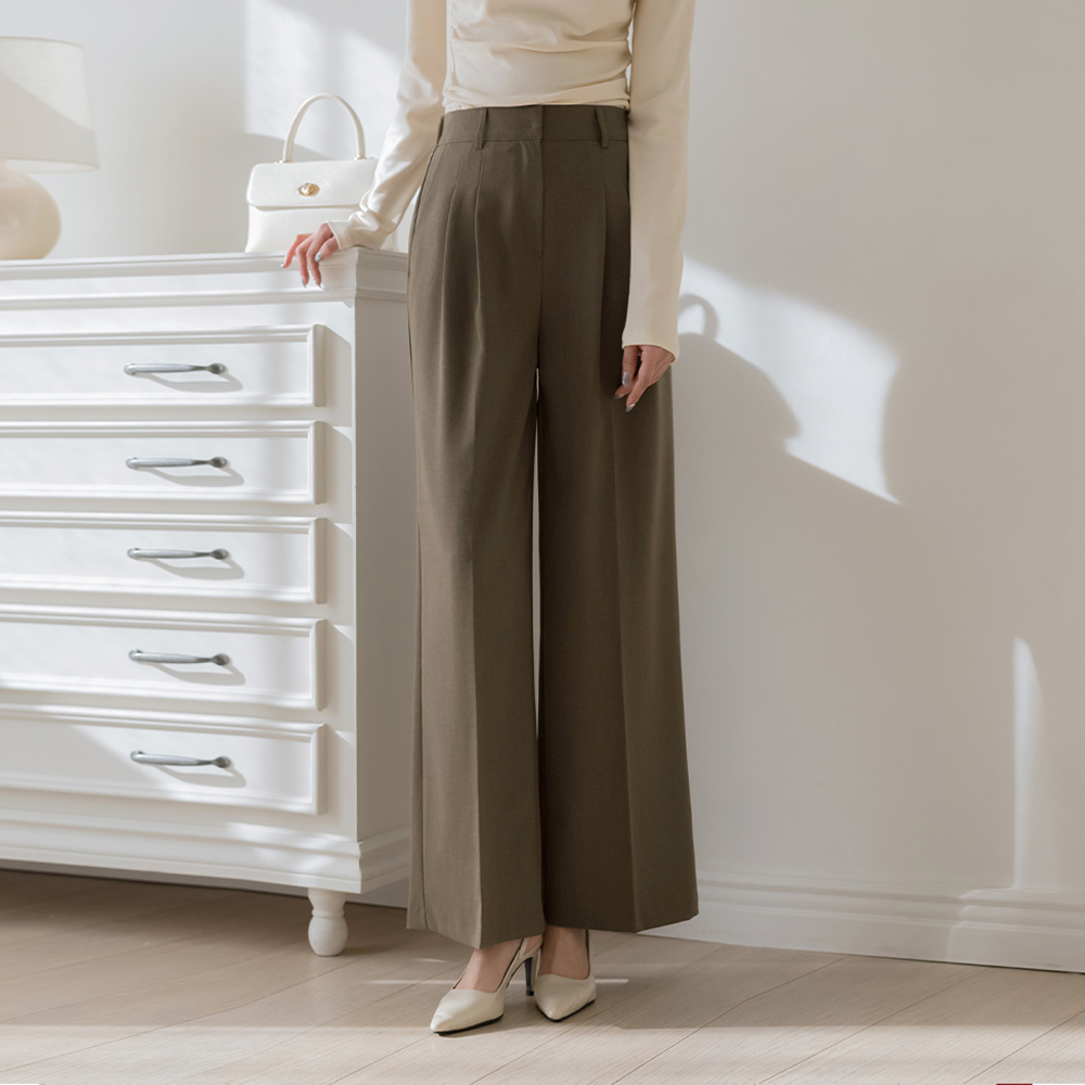 阿里尔 细褶 宽绰 后侧松紧带 宽松长裤