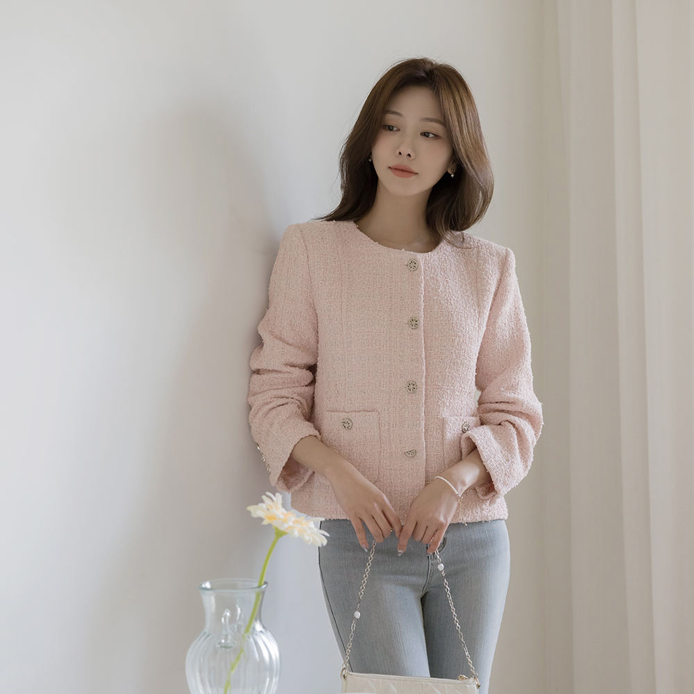 春季 圆领 粗呢 夹克