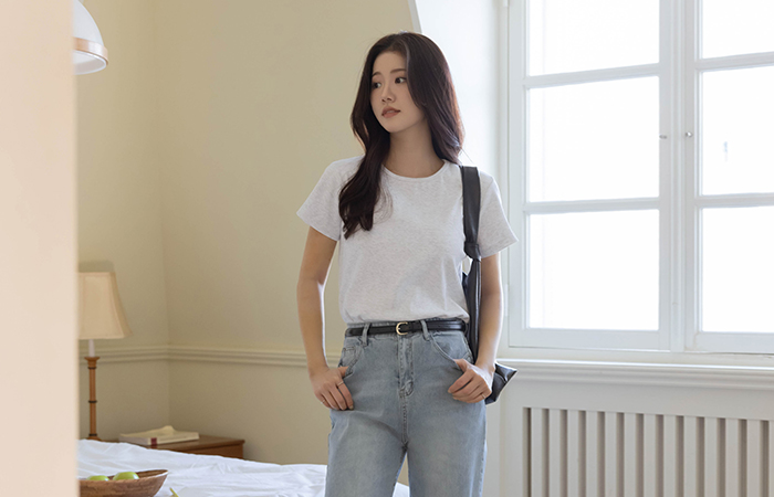 舒服 圆领 条绒 短袖 T恤衫