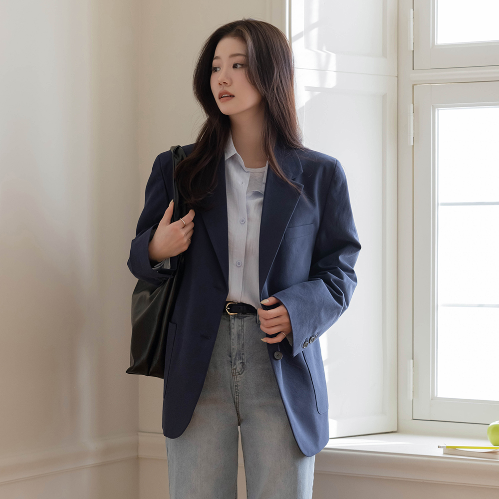 修身 翻领 宽松 夹克(+腰带)