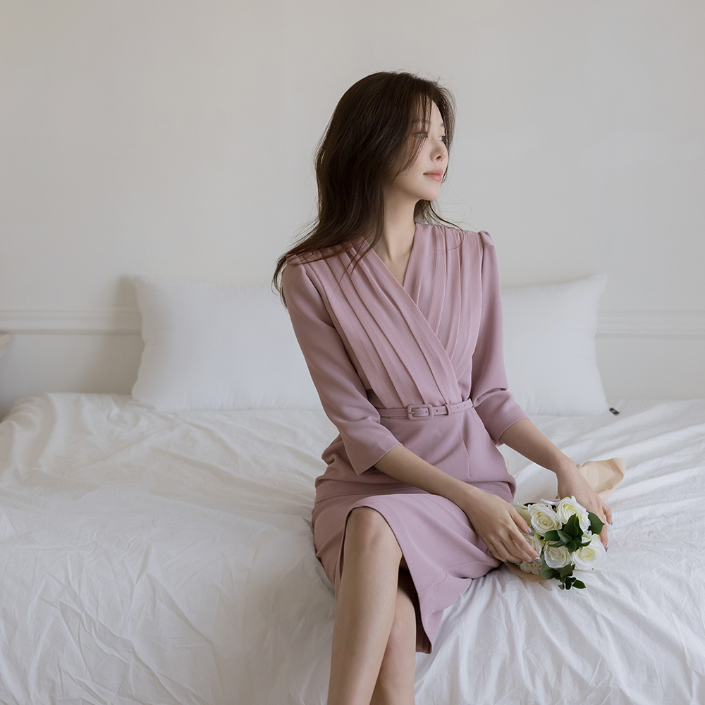 雪纺 二重 裹身风格 H字型 连衣裙(+腰带)