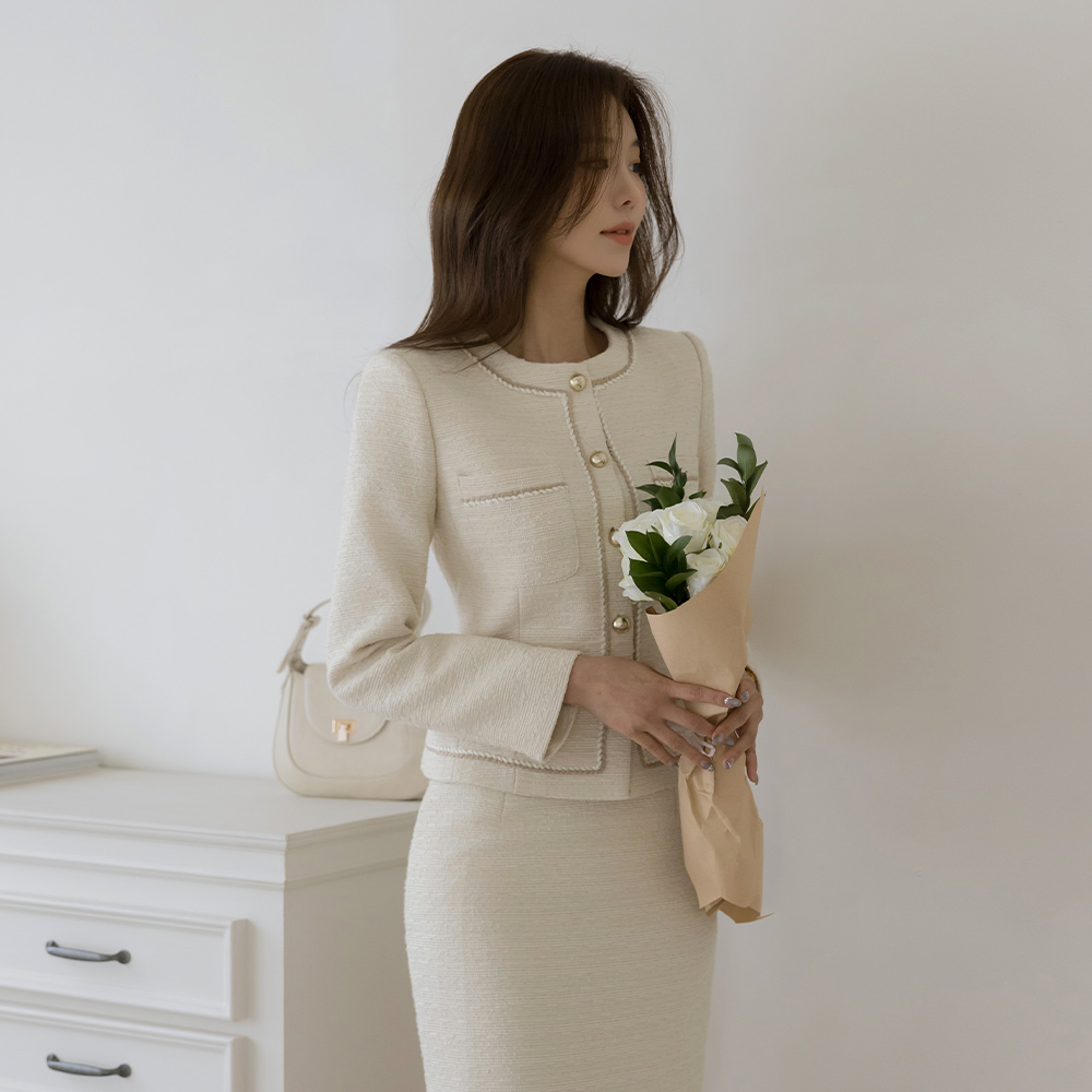 线条 配色 粗呢 Set-up 夹克