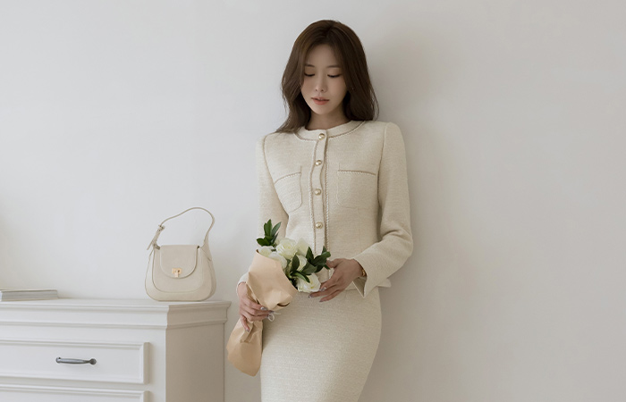 线条 配色 粗呢 Set-up 夹克