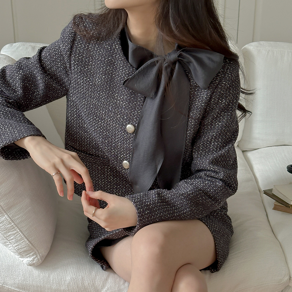 圆领 粗呢 羊毛 Set-up 夹克