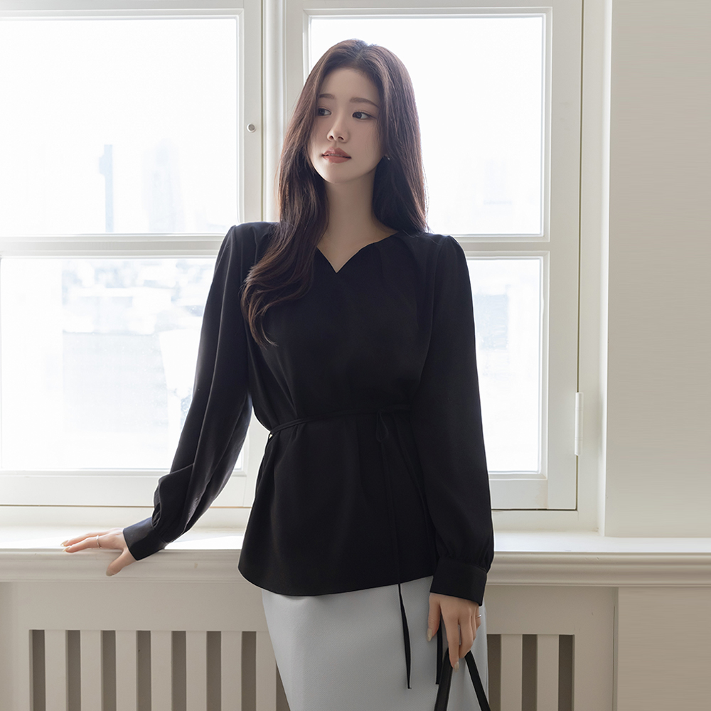 开口领子 细褶 罩衫(+腰带)