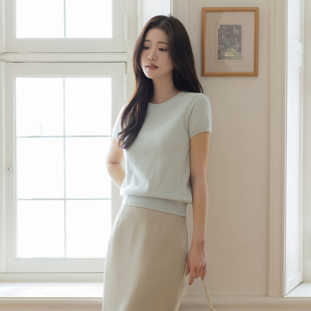 圆领 开士米&羊毛 短袖 针织衫