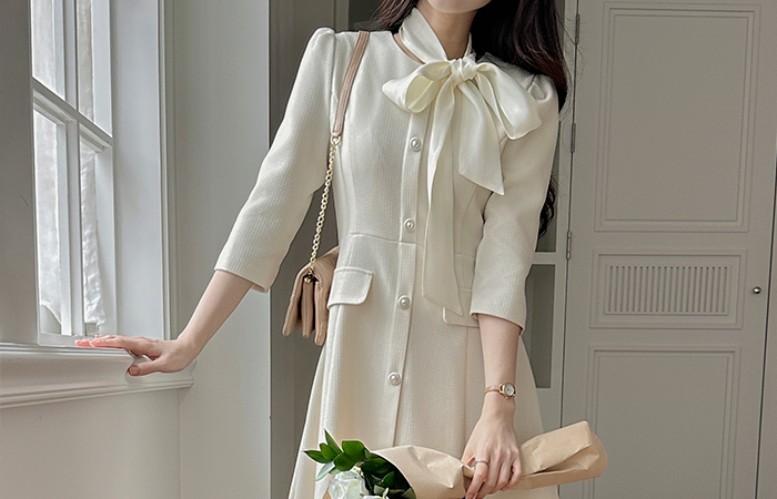 粗呢 7分 A字型 连衣裙(+围巾)