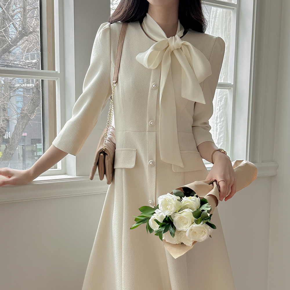 粗呢 7分 A字型 连衣裙(+围巾)