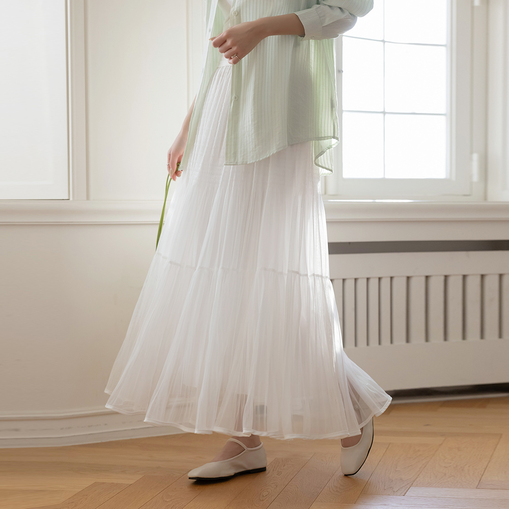 纯正 褶裥 荷叶裙 松紧带 长款 裙子