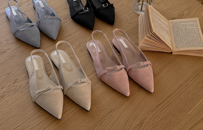 哑光 腰带 露脚后跟鞋 平底鞋