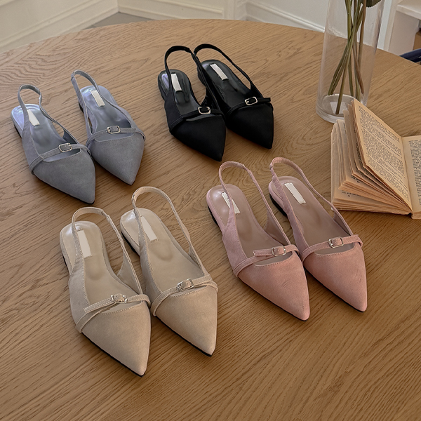 哑光 腰带 露脚后跟鞋 平底鞋