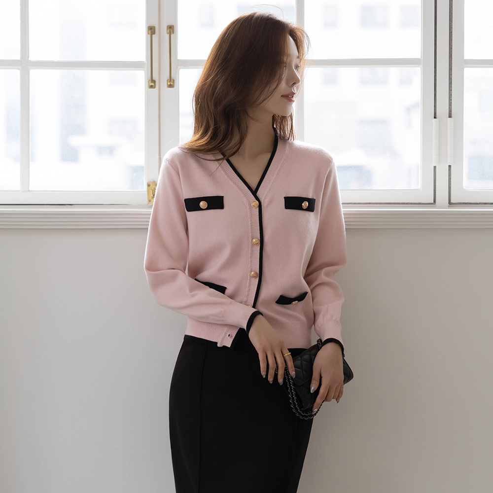 Coco V字领 配色 针织衫 开衫