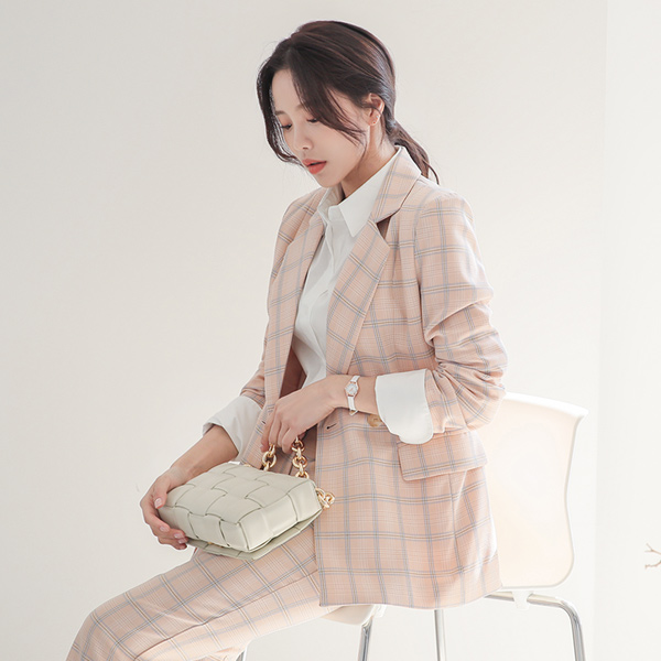 春季 长方格 格子 修身 夹克