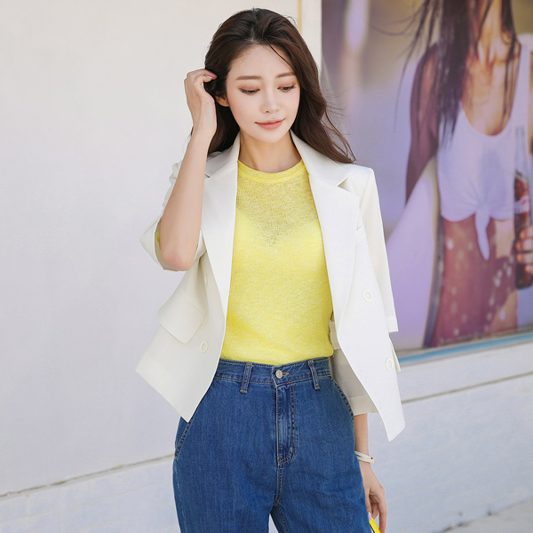 亚麻 触摸 双排扣 敞开式 短夹克