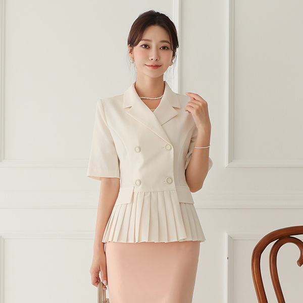 亚麻 触摸 褶边 双排扣 夹克