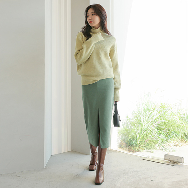 Creamy 颜色 长款 开衩 H字型 裙子