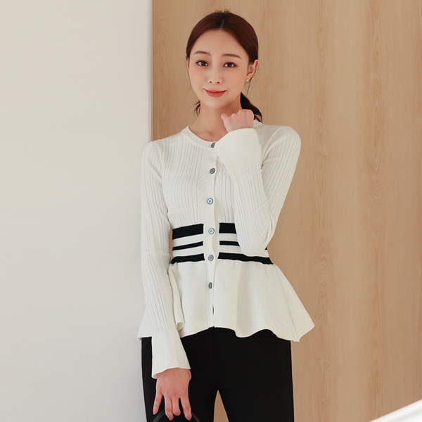 条绒 条纹 荷叶边 开衫