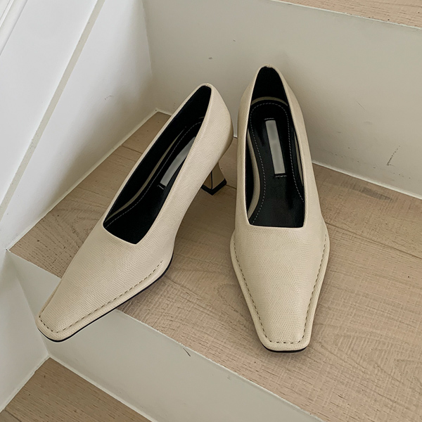 古典 方形 中跟 浅口式高跟鞋