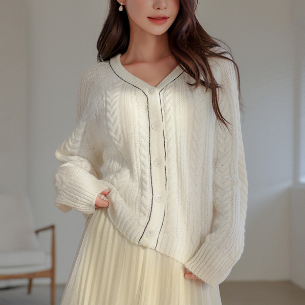 马海毛 羊毛 配色 衬里 麻花 针织衫 开衫