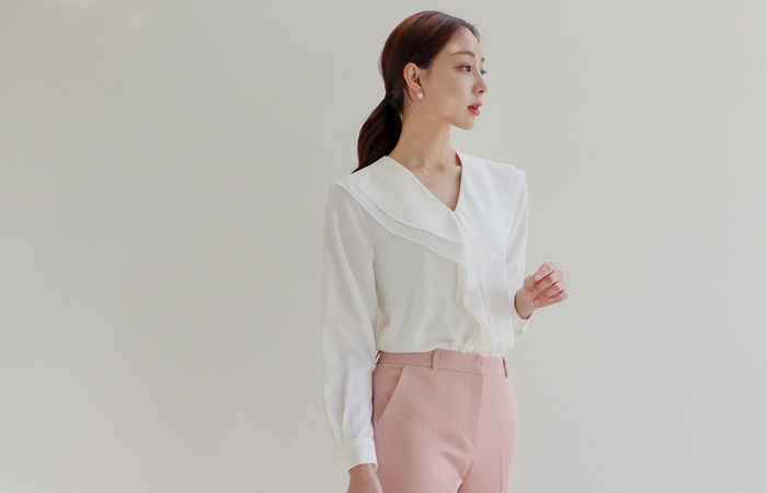 波浪卷 二重 领子 罩衫