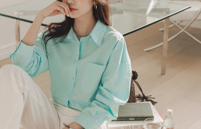 特别服务 颜色 点缀 宽松 棉 衬衫