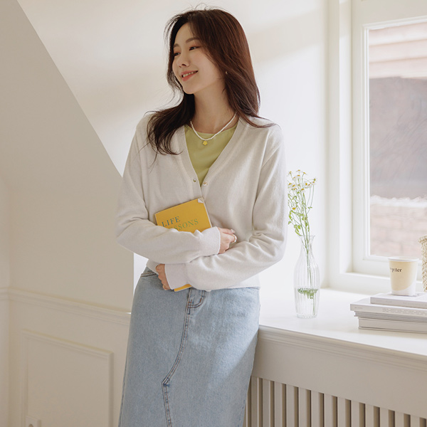 V字领 珍珠 点缀 日常 开衫