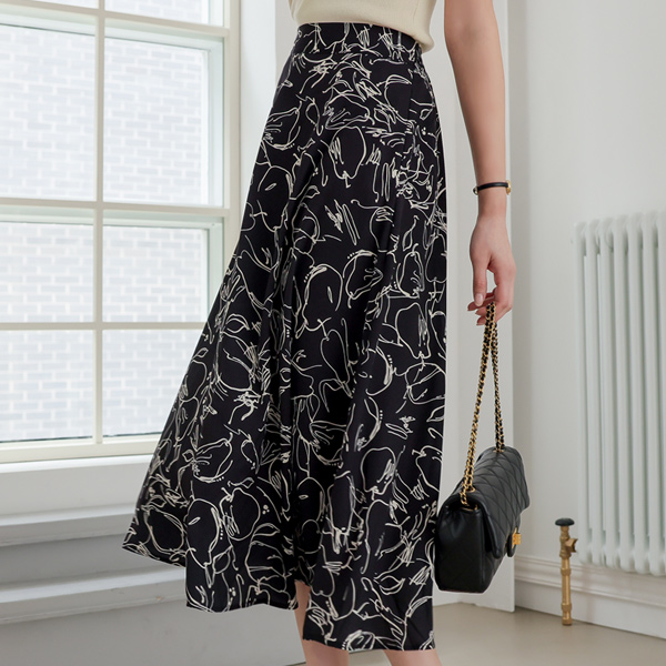 绘图 配色 喇叭 长款 裙子