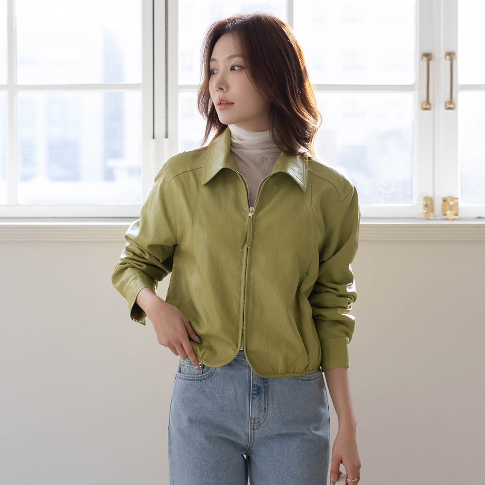 翻领 缝线 点缀 人造皮夹 夹克