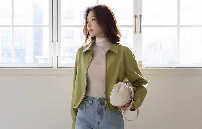 翻领 缝线 点缀 人造皮夹 夹克