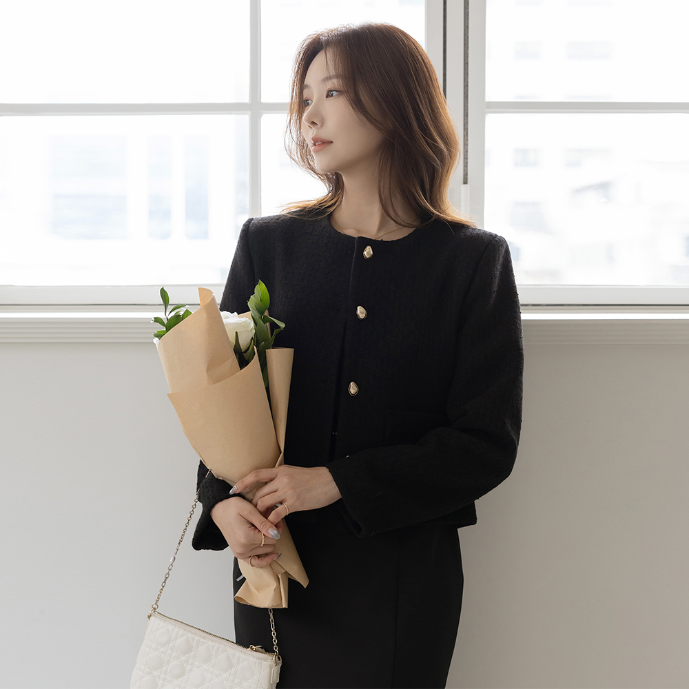 高档 圆领 粗呢 夹克