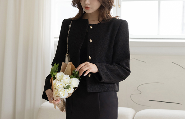 高档 圆领 粗呢 夹克