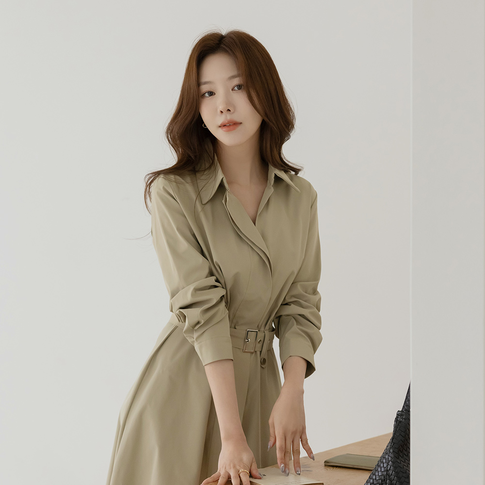 隐藏 风衣 风格 A字型 连衣裙(+腰带)