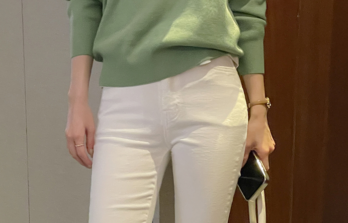 棉 修身 弹力 喇叭 裤子