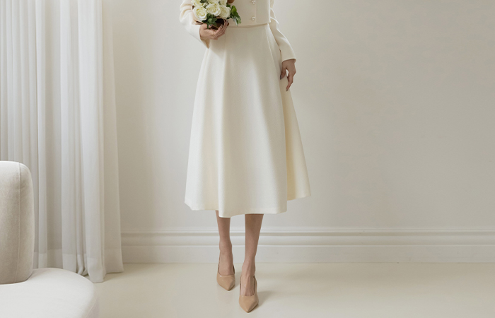 A字型 后侧松紧带 粗呢 Set-up 裙子