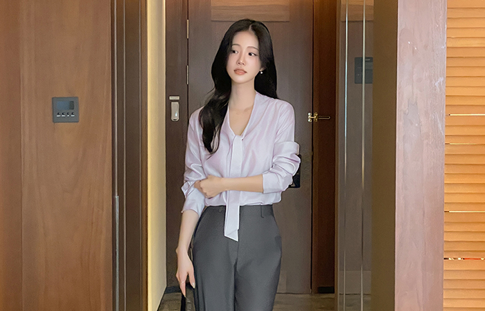 领带 光泽 长袖 罩衫