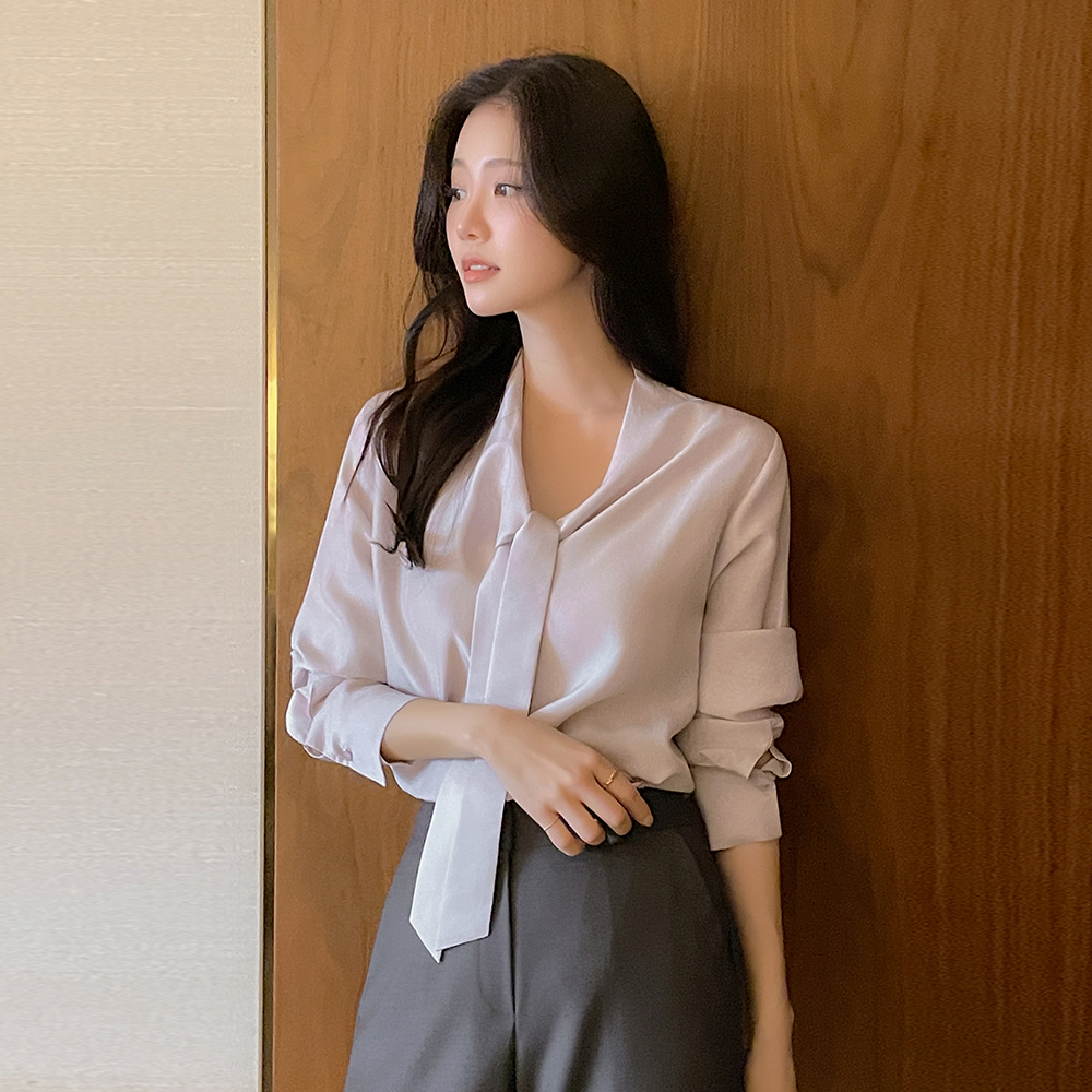 领带 光泽 长袖 罩衫