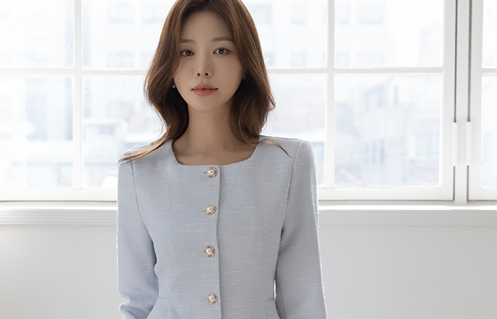 Rya 荷叶边 粗呢 弹力 Set-up 夹克