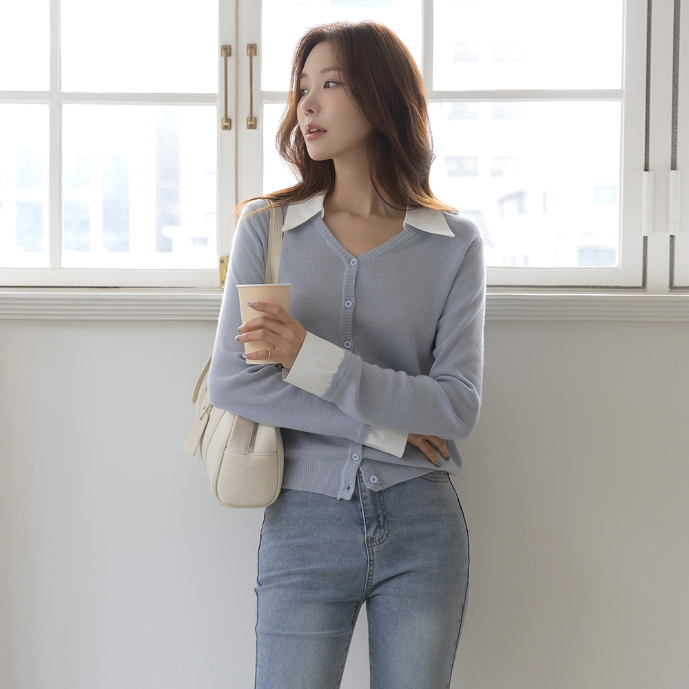  衬衫 层叠 针织衫 开衫